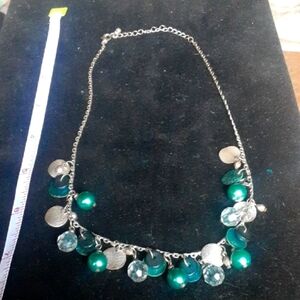 Elegant Blue/Green and Silver Tone Necklace